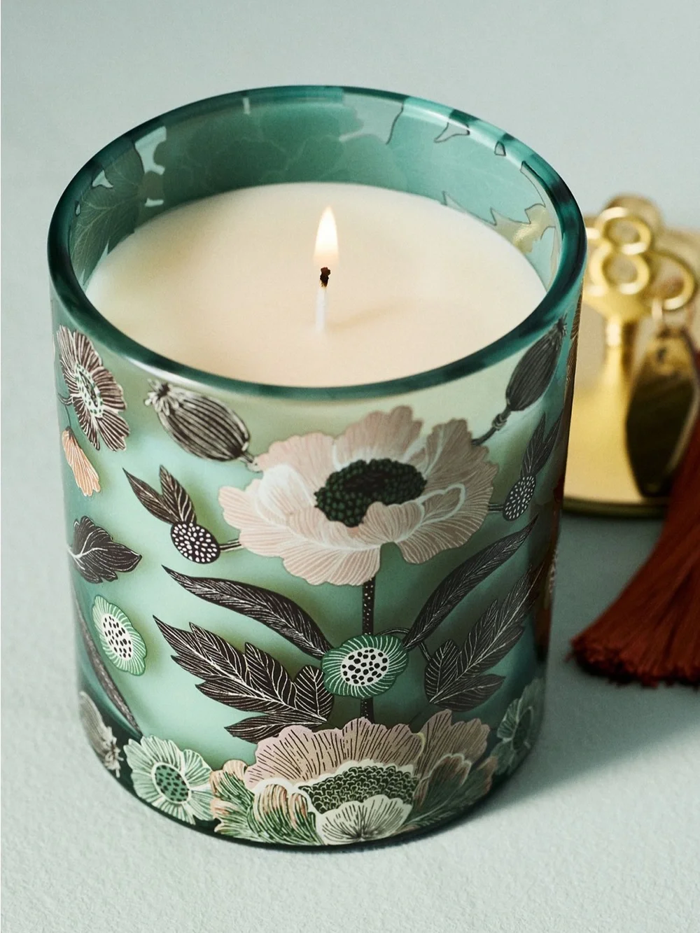 Anthropologie Amelie Woody Teakwood & Rose Lidded Glass Candle